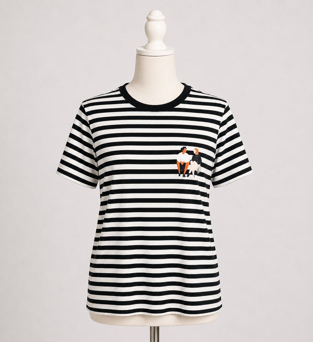 Global T Shirt Design Program MOMA Striped Black & White Shirt People Graphics M